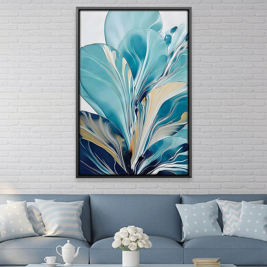 Elegant Aqua Floral Oil Painting for Modern Home Decor