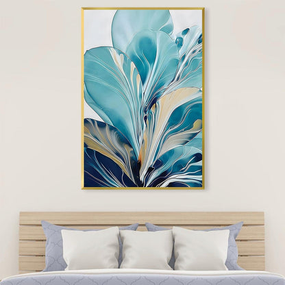 Elegant Aqua Floral Oil Painting for Modern Home Decor
