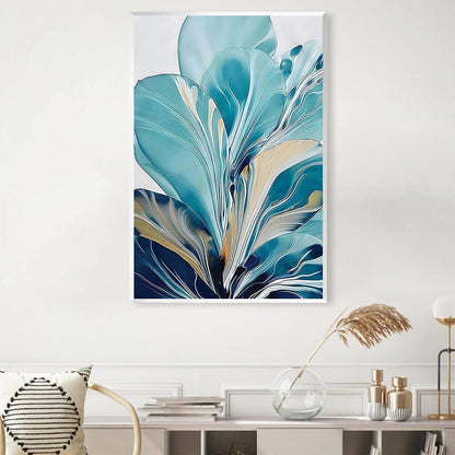 Elegant Aqua Floral Oil Painting for Modern Home Decor