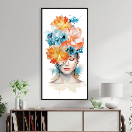 Floral Elegance: Dreamy Woman with Blossom Crown Oil Painting