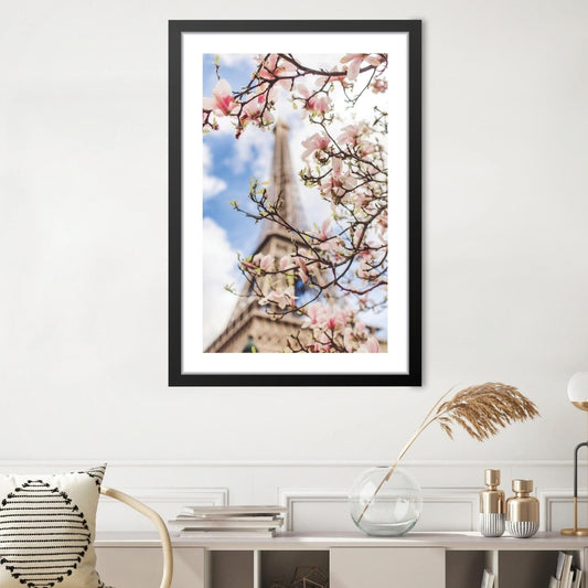 Spring Blossoms in Paris: Beautiful Floral Oil Painting of the Eiffel Tower