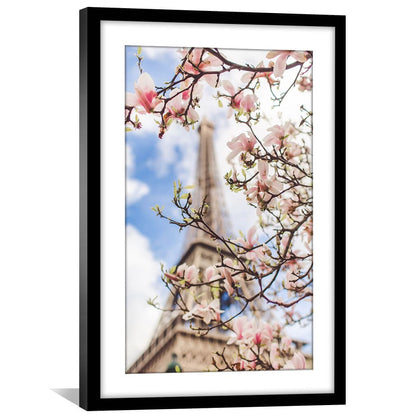Spring Blossoms in Paris: Beautiful Floral Oil Painting of the Eiffel Tower