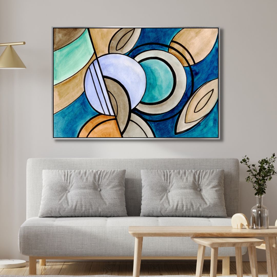 Stunning Blue and Beige Abstract Oil Painting for Modern Home Decor