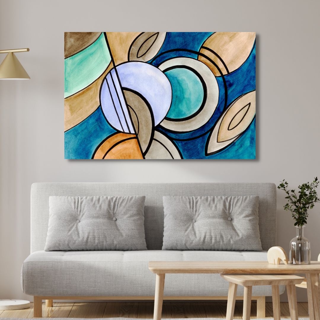 Stunning Blue and Beige Abstract Oil Painting for Modern Home Decor