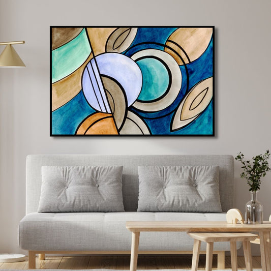 Stunning Blue and Beige Abstract Oil Painting for Modern Home Decor