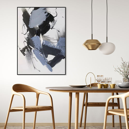 Contemporary Abstract Oil Painting in Blue and Black for Modern Home Decor