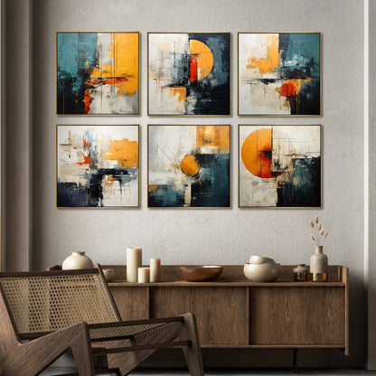 Abstract Blue and Yellow Canvas Art Set for Modern Home Decor