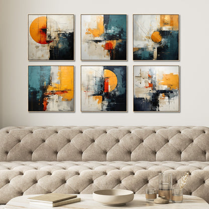 Abstract Blue and Yellow Canvas Art Set for Modern Home Decor