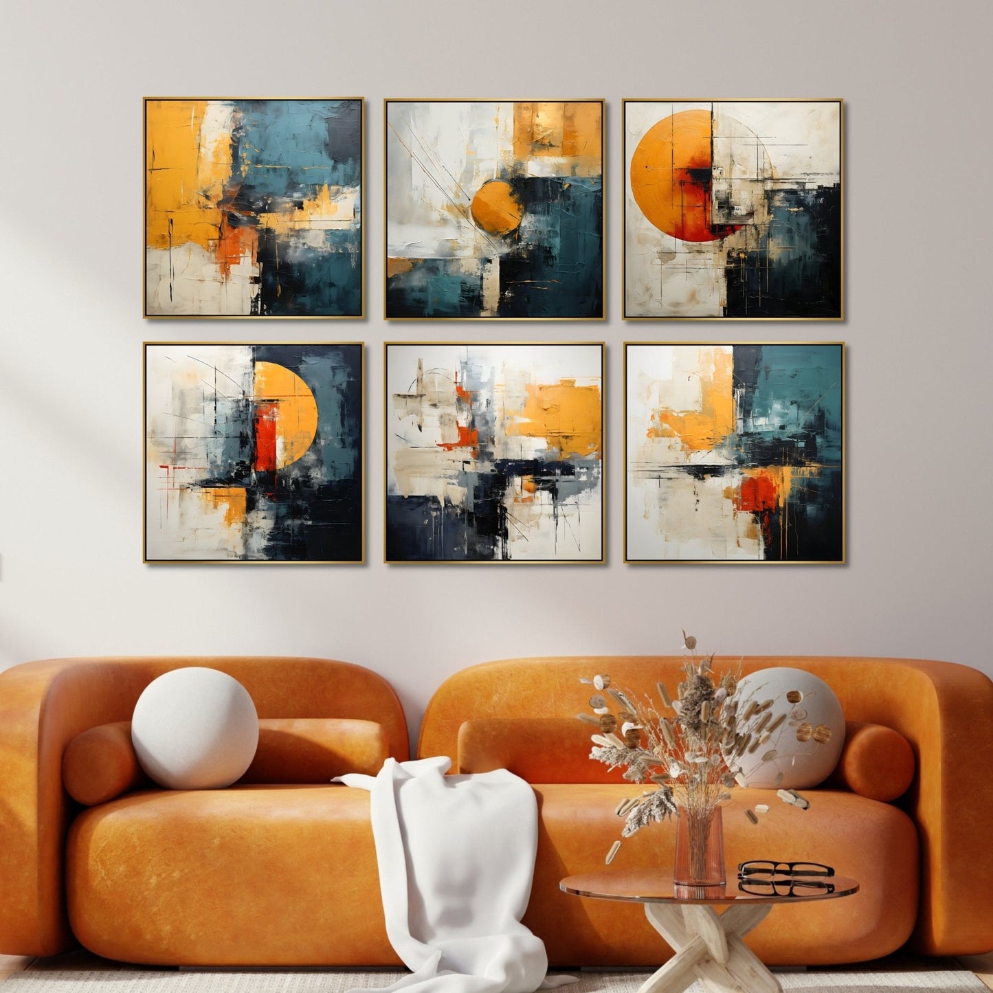 Abstract Blue and Yellow Canvas Art Set for Modern Home Decor