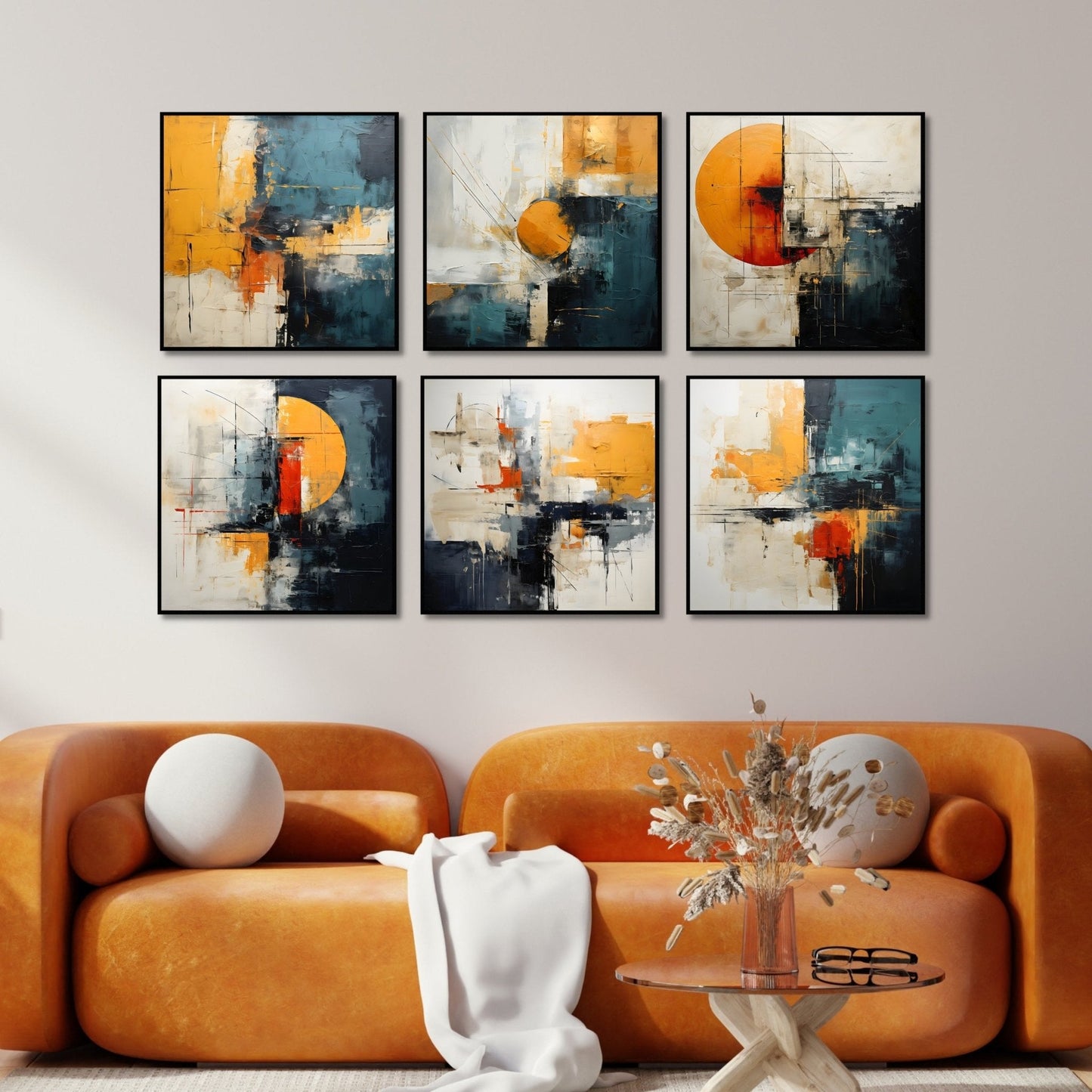 Abstract Blue and Yellow Canvas Art Set for Modern Home Decor