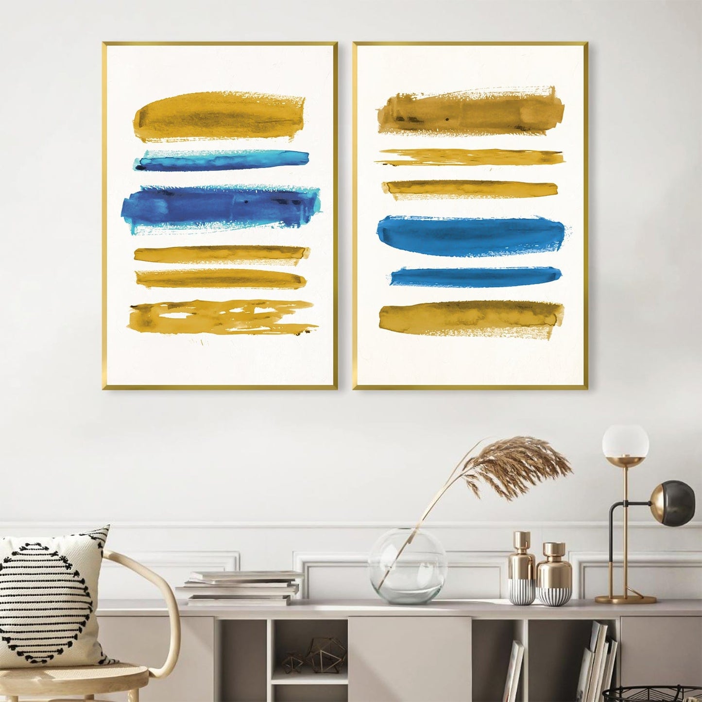 Vibrant Blue and Yellow Abstract Oil Painting for Modern Home Decor