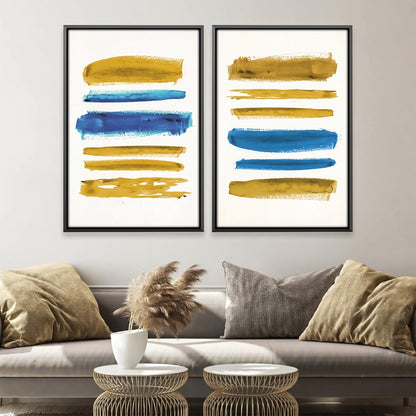 Vibrant Blue and Yellow Abstract Oil Painting for Modern Home Decor