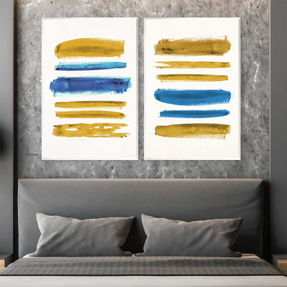 Vibrant Blue and Yellow Abstract Oil Painting for Modern Home Decor