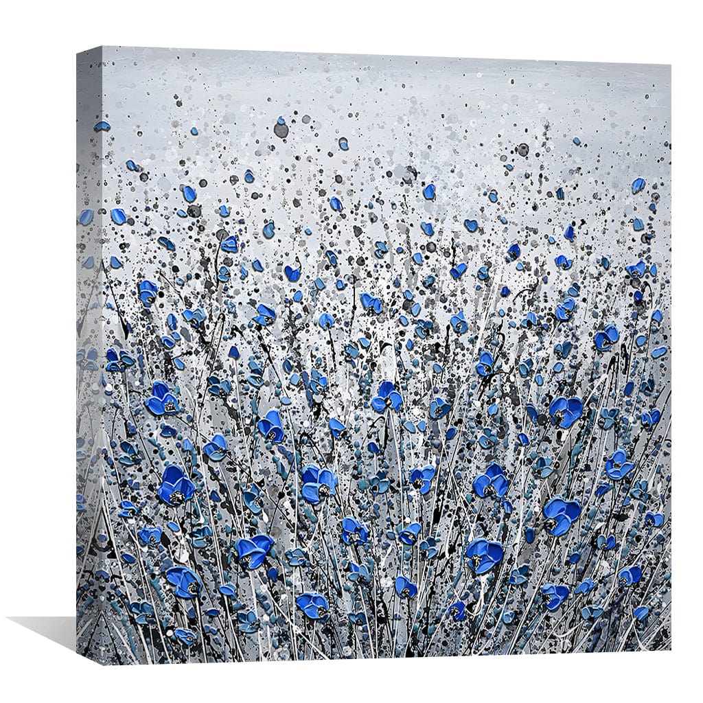 Vibrant Blue Floral Canvas Art - Elegant Abstract Oil Painting for Home Decor