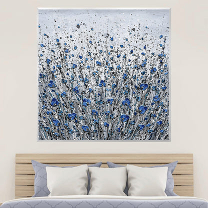 Vibrant Blue Floral Canvas Art - Elegant Abstract Oil Painting for Home Decor