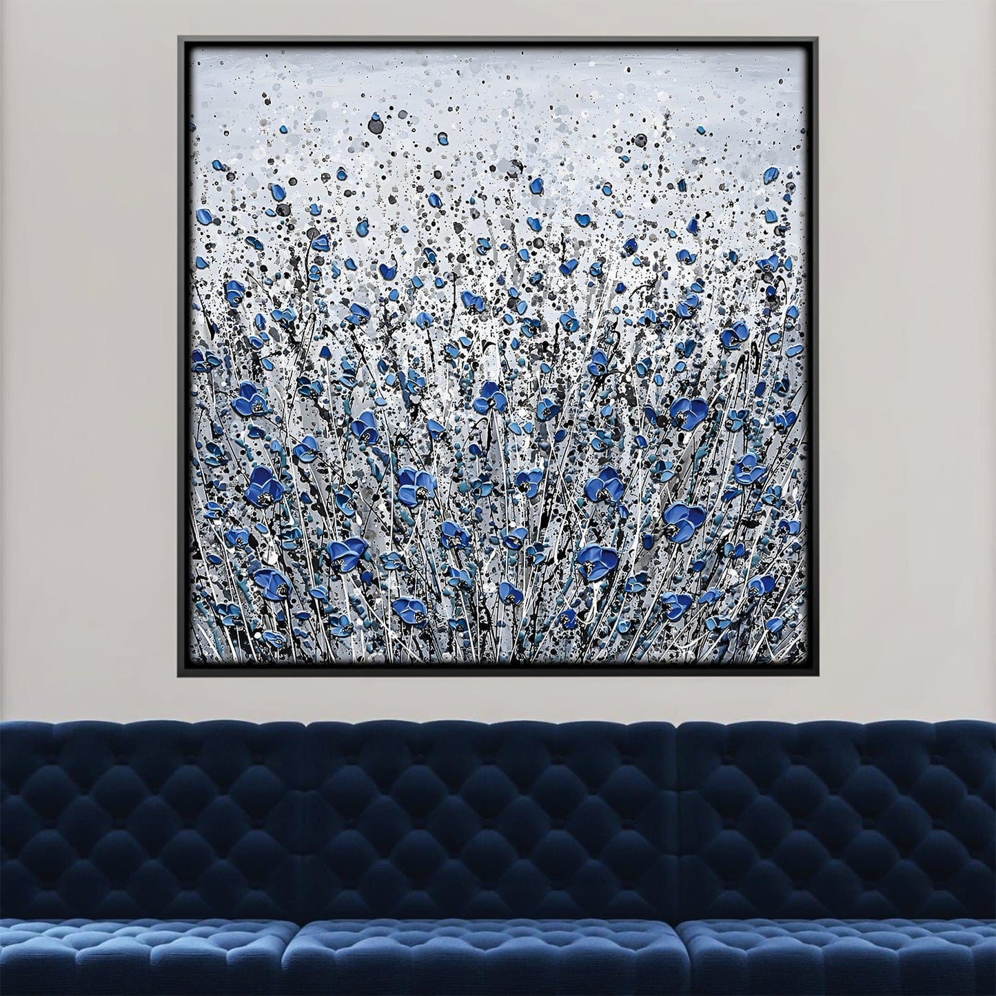 Vibrant Blue Floral Canvas Art - Elegant Abstract Oil Painting for Home Decor