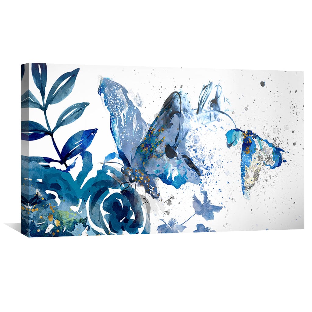 Elegant Blue Butterflies Abstract Floral Oil Painting for Modern Decor