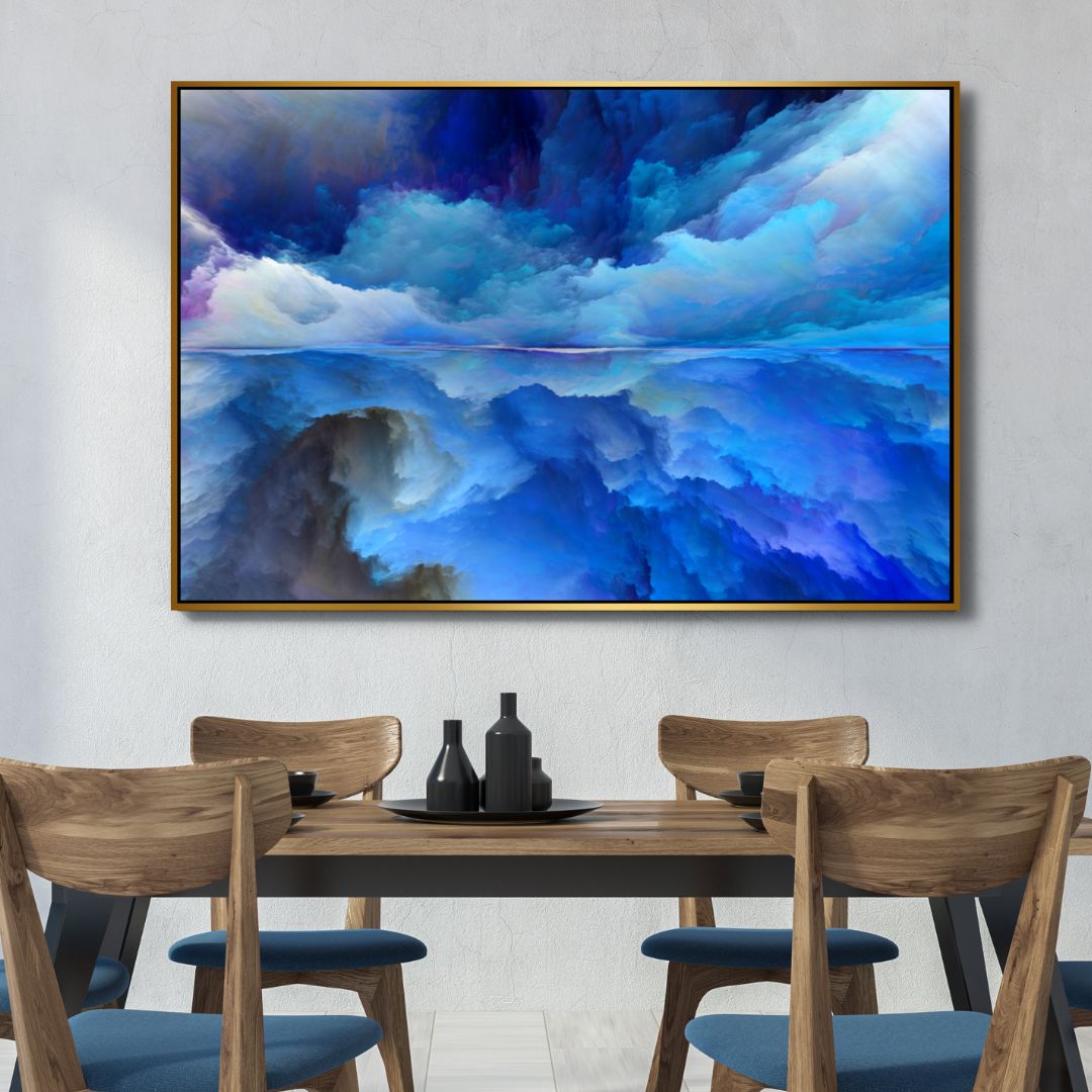 Serene Blue Clouds Reflection - Abstract Oil Painting for Modern Home Decor