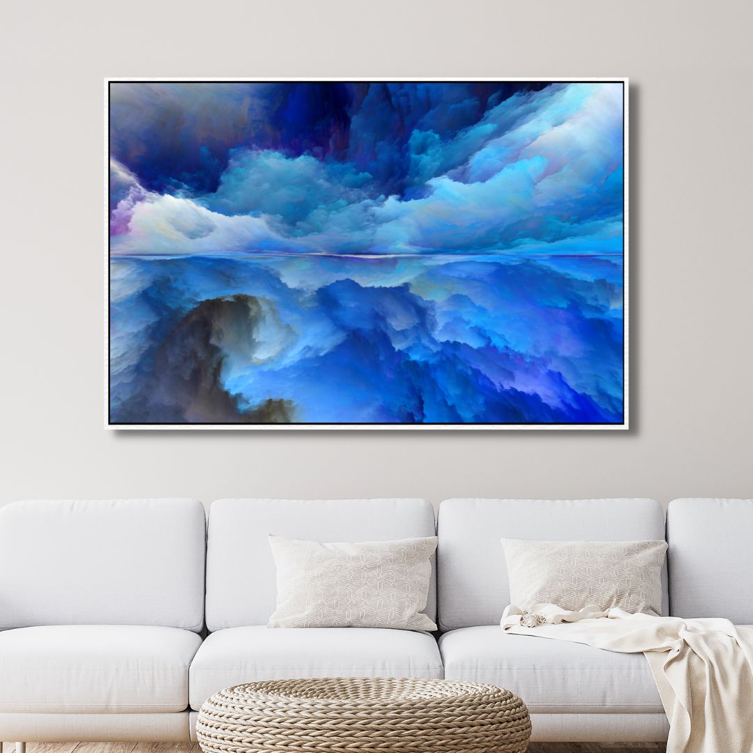 Serene Blue Clouds Reflection - Abstract Oil Painting for Modern Home Decor