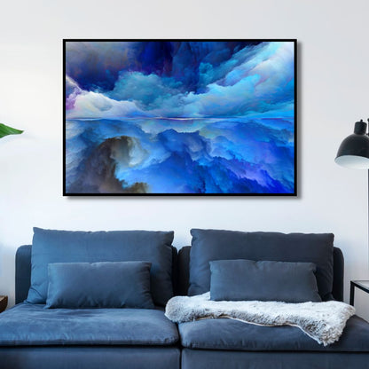 Serene Blue Clouds Reflection - Abstract Oil Painting for Modern Home Decor