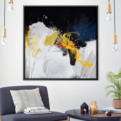 Vibrant Abstract Oil Painting with Blue, Yellow, and Black Accents for Modern Decor