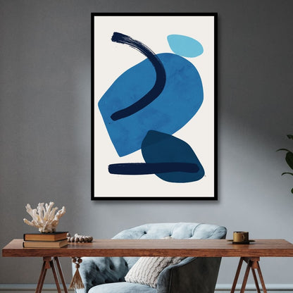 Serene Blue Abstract Geometric Oil Painting for Modern Home Decor