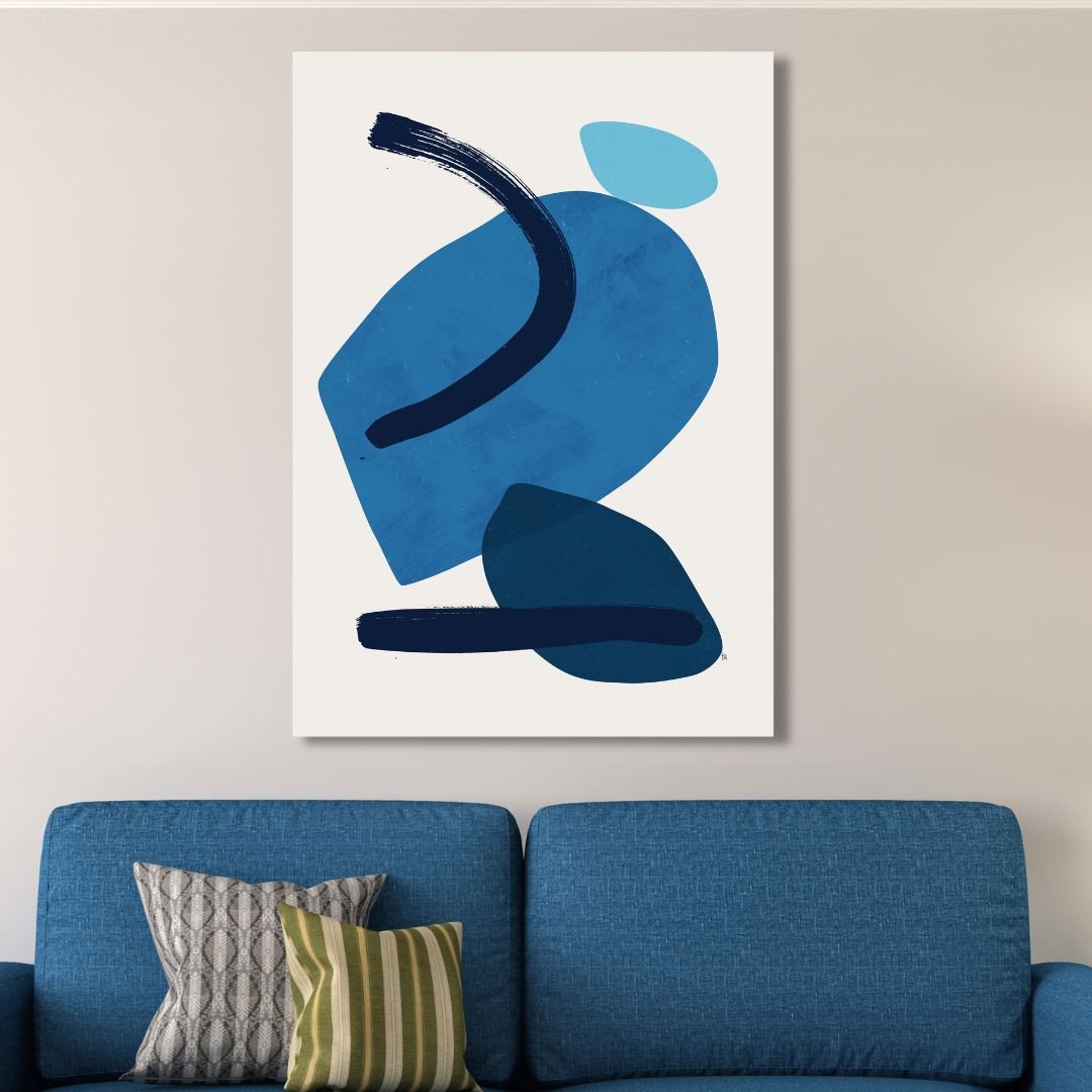 Serene Blue Abstract Geometric Oil Painting for Modern Home Decor