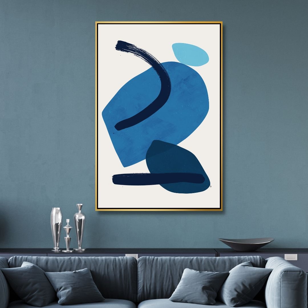 Serene Blue Abstract Geometric Oil Painting for Modern Home Decor