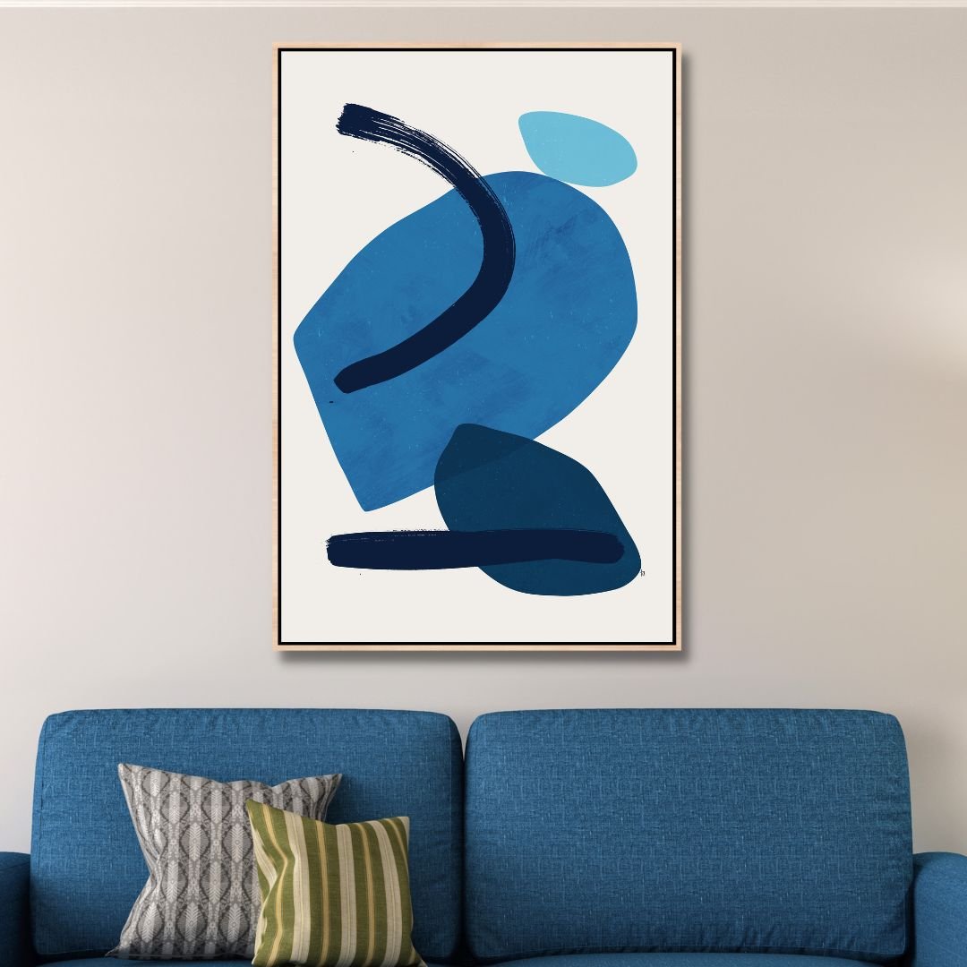 Serene Blue Abstract Geometric Oil Painting for Modern Home Decor