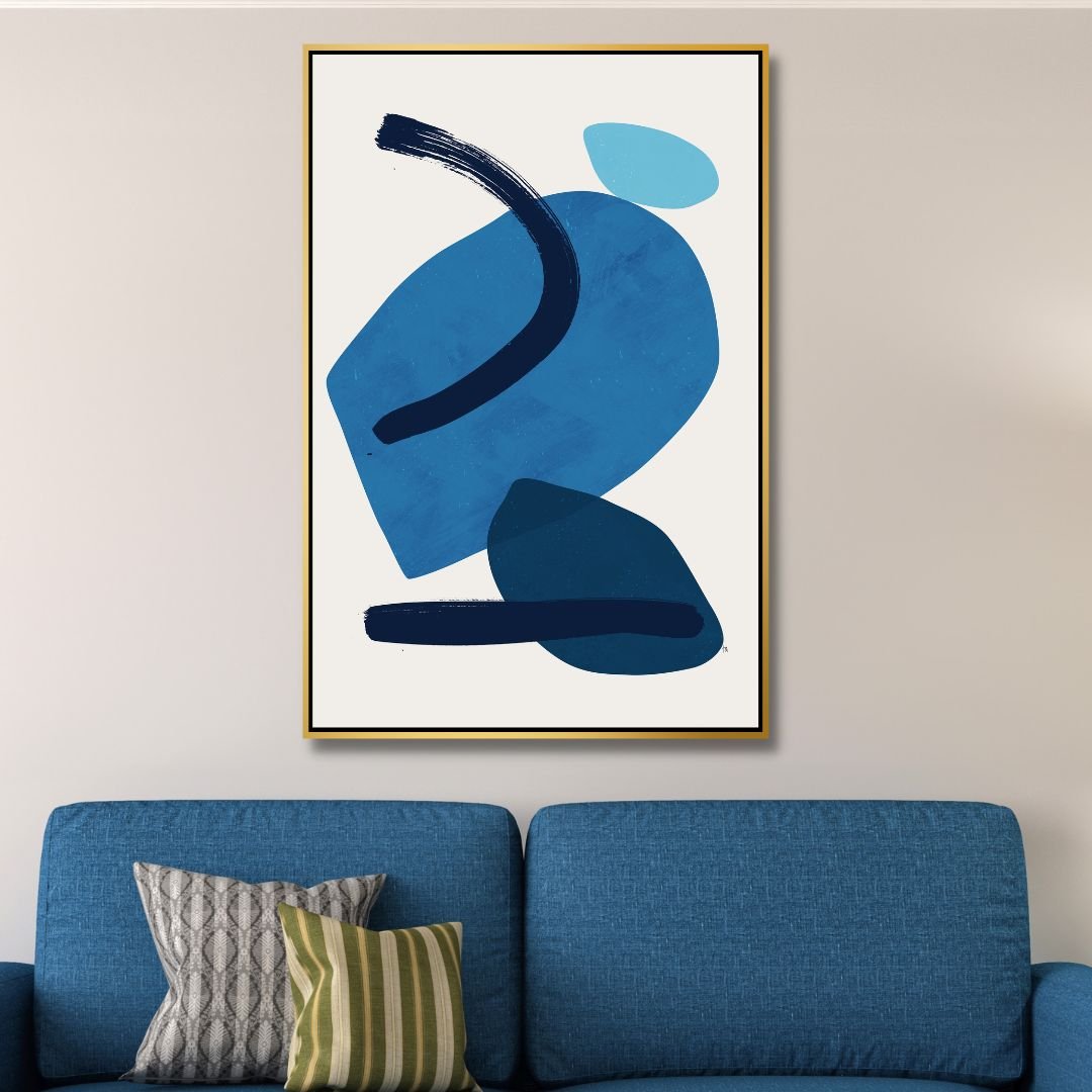 Serene Blue Abstract Geometric Oil Painting for Modern Home Decor