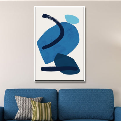 Serene Blue Abstract Geometric Oil Painting for Modern Home Decor