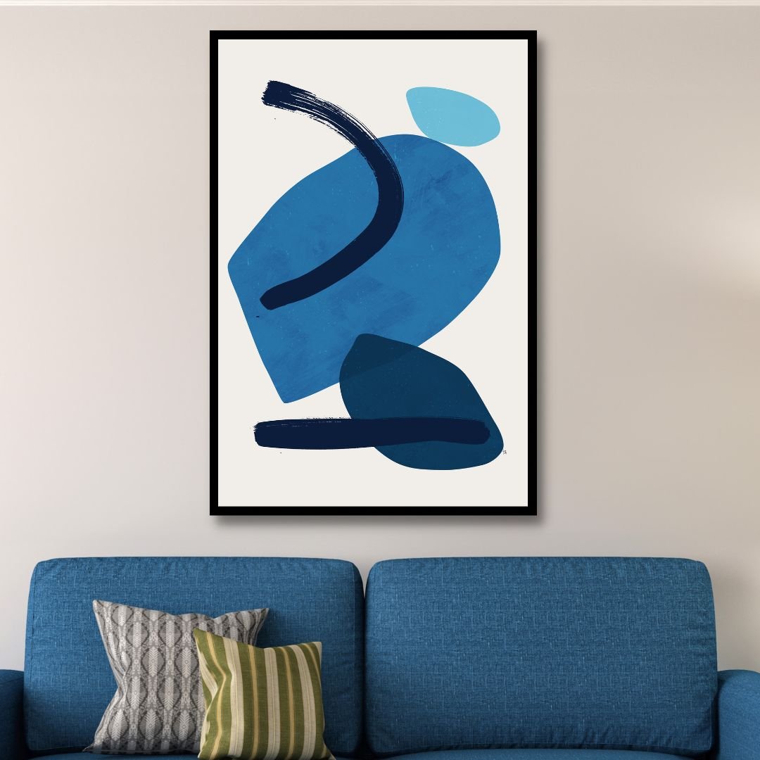 Serene Blue Abstract Geometric Oil Painting for Modern Home Decor