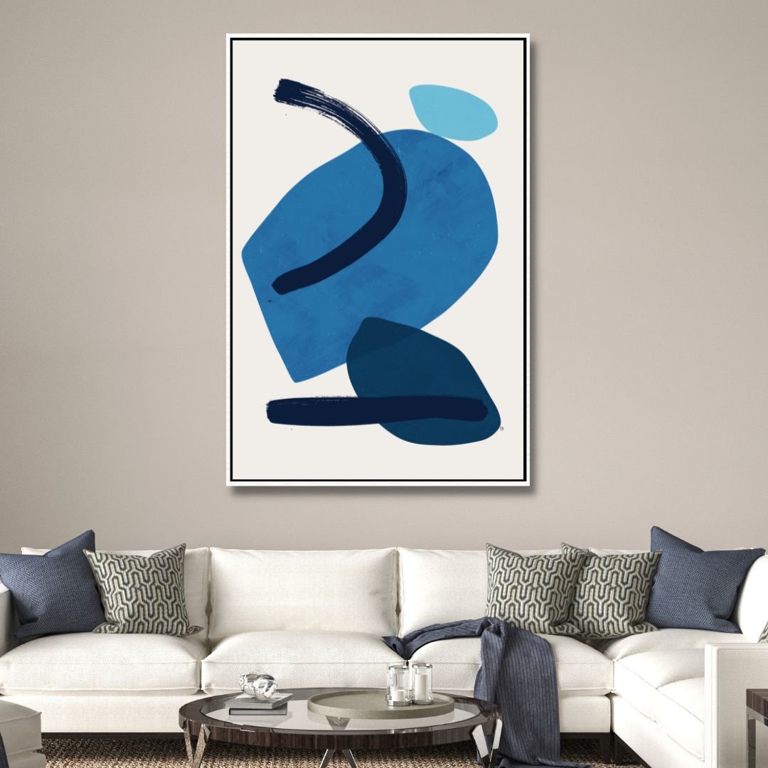 Serene Blue Abstract Geometric Oil Painting for Modern Home Decor