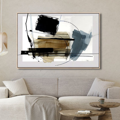 Contemporary Blue and Gold Abstract Oil Painting for Modern Home Décor