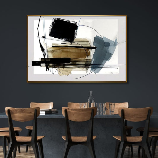 Contemporary Blue and Gold Abstract Oil Painting for Modern Home Décor