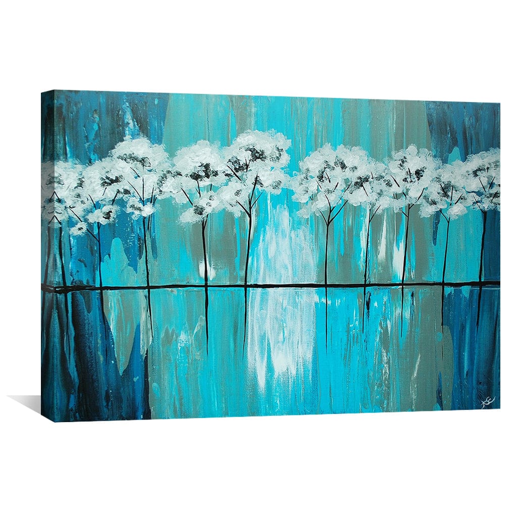 Serene Blue Gray Arboretum Oil Painting for Modern Home Decor