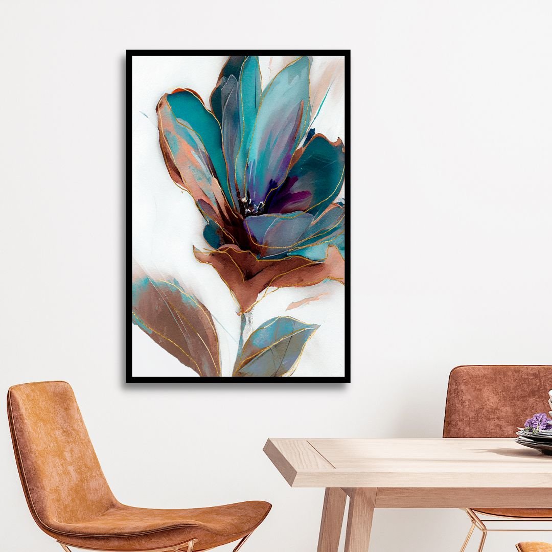 Stunning Blue Green Floral Abstract Oil Painting for Elegant Home Decor