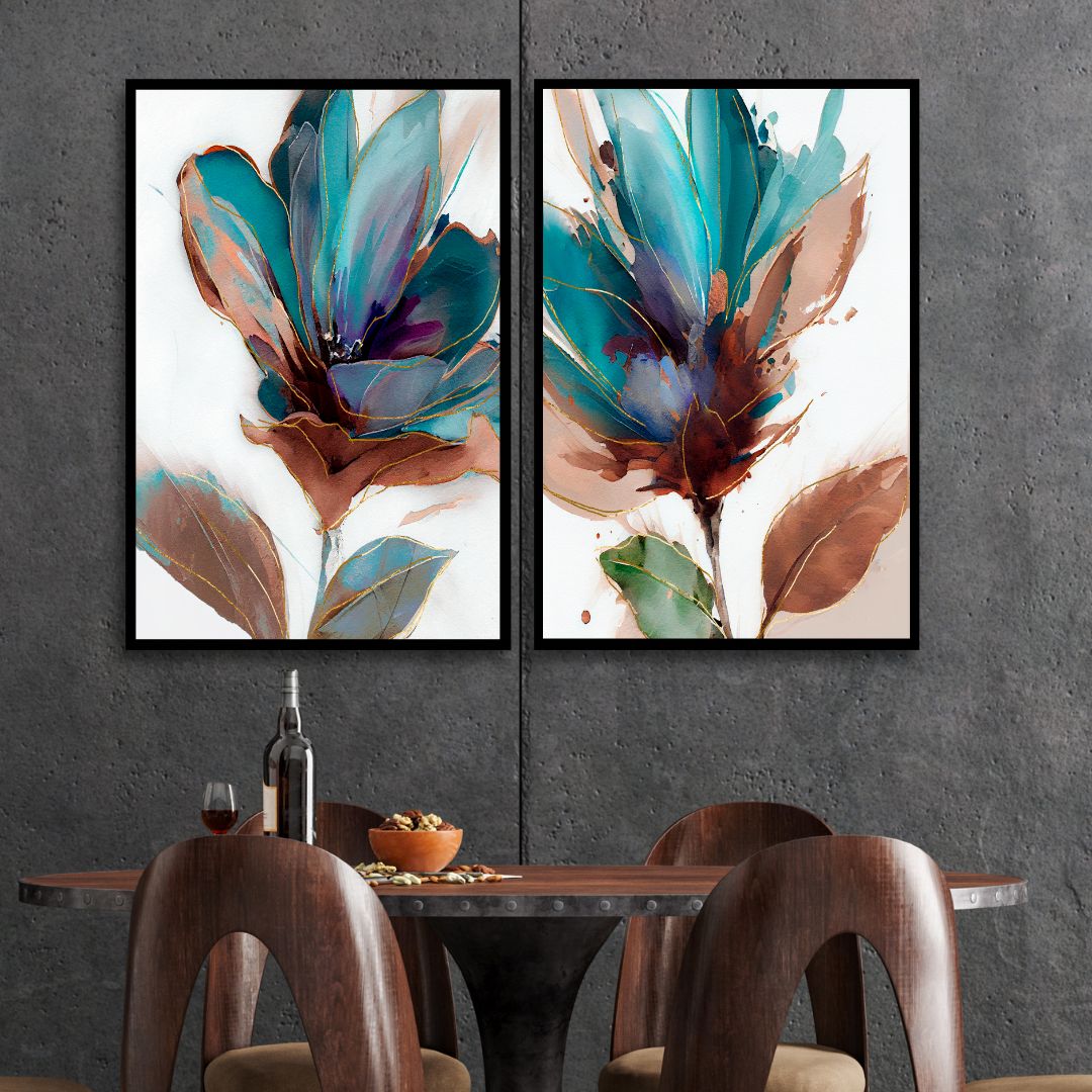 Stunning Blue Green Floral Abstract Oil Painting for Elegant Home Decor