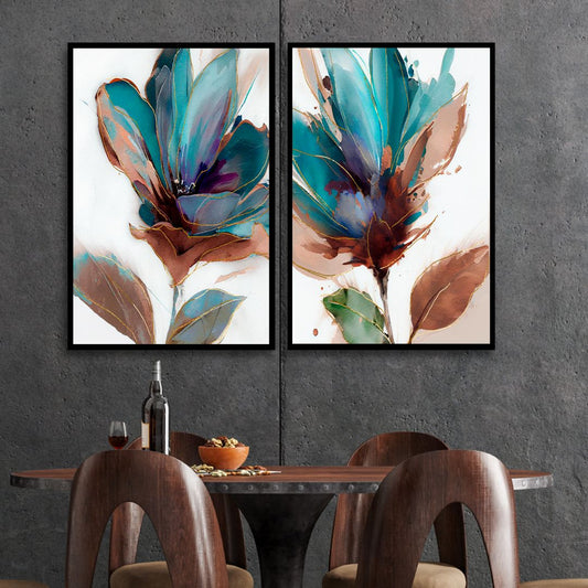 Stunning Blue Green Floral Abstract Oil Painting for Elegant Home Decor