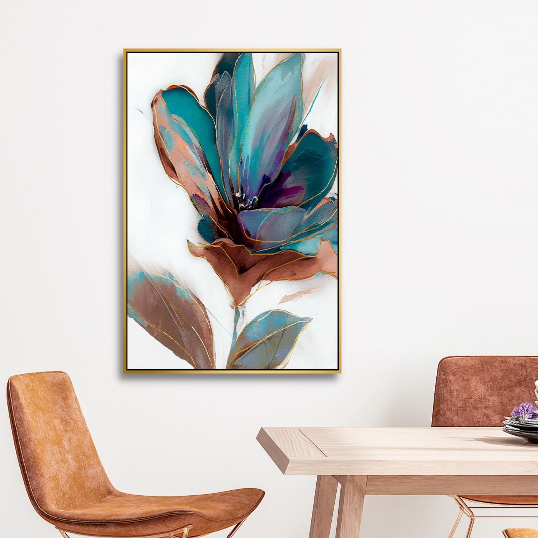 Stunning Blue Green Floral Abstract Oil Painting for Elegant Home Decor
