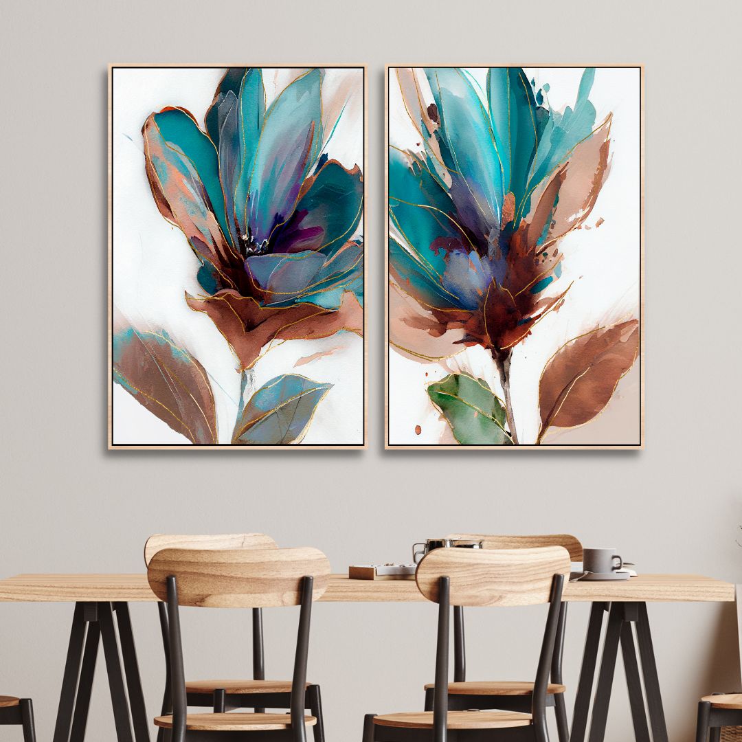 Stunning Blue Green Floral Abstract Oil Painting for Elegant Home Decor