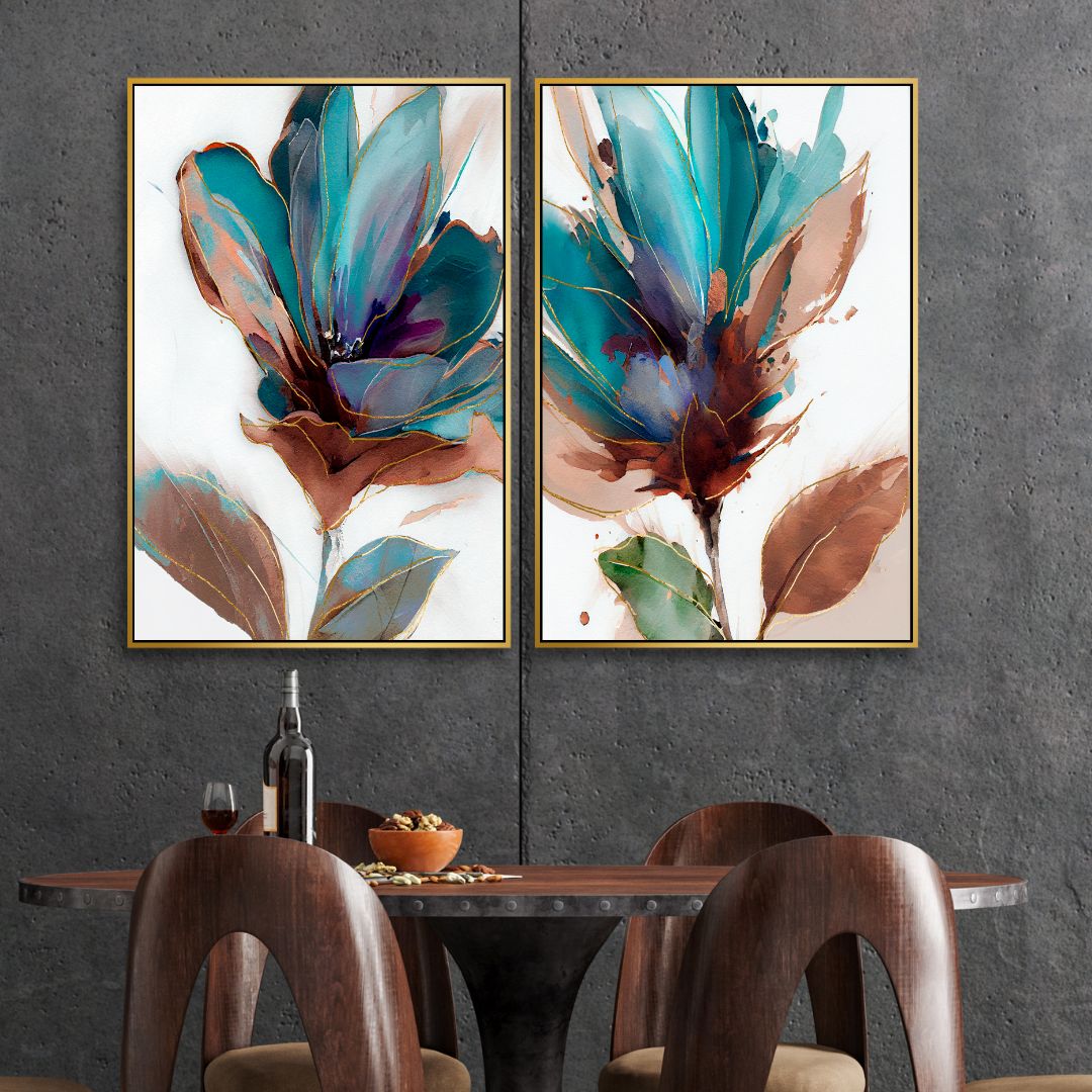 Stunning Blue Green Floral Abstract Oil Painting for Elegant Home Decor