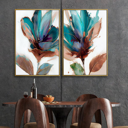 Stunning Blue Green Floral Abstract Oil Painting for Elegant Home Decor