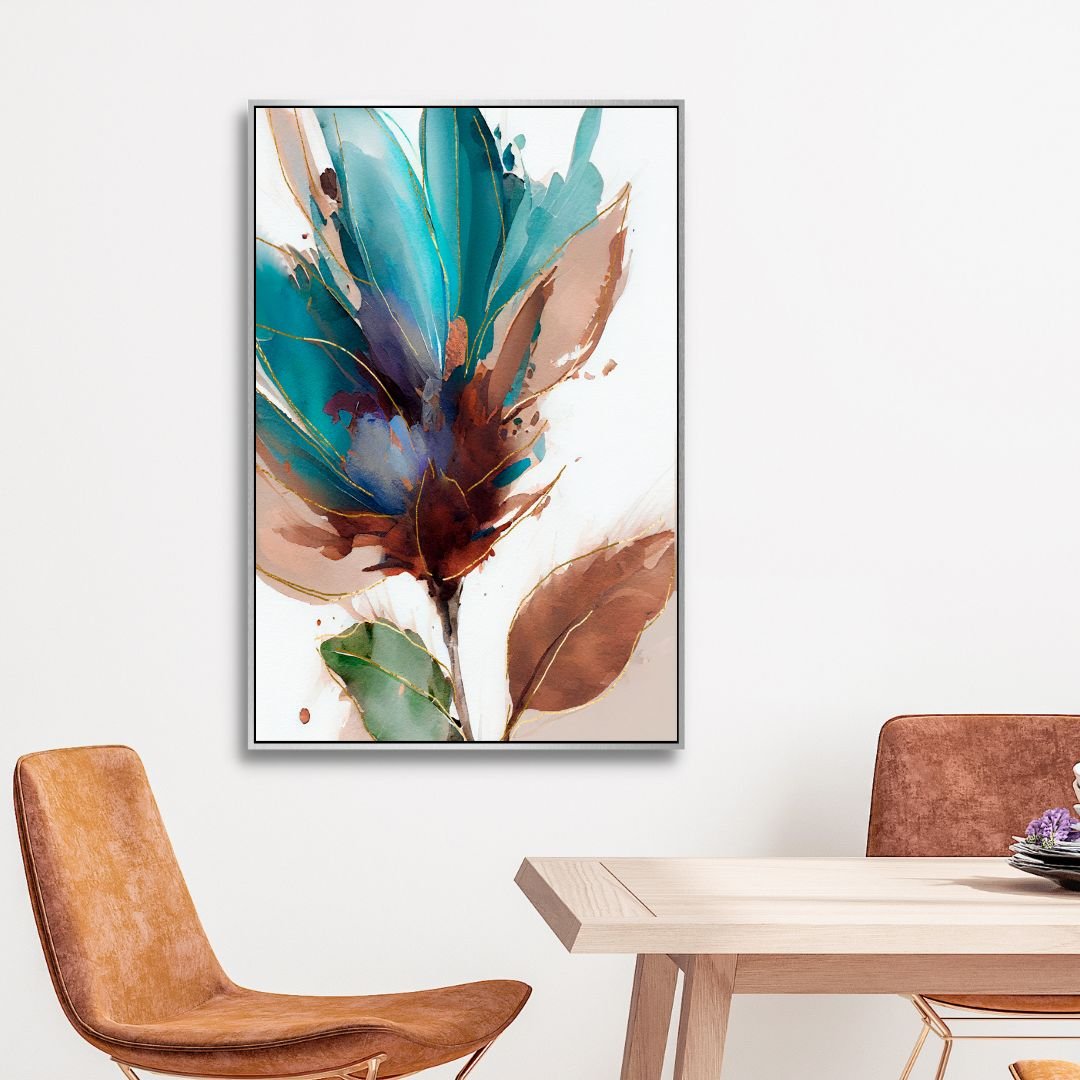 Stunning Blue Green Floral Abstract Oil Painting for Elegant Home Decor