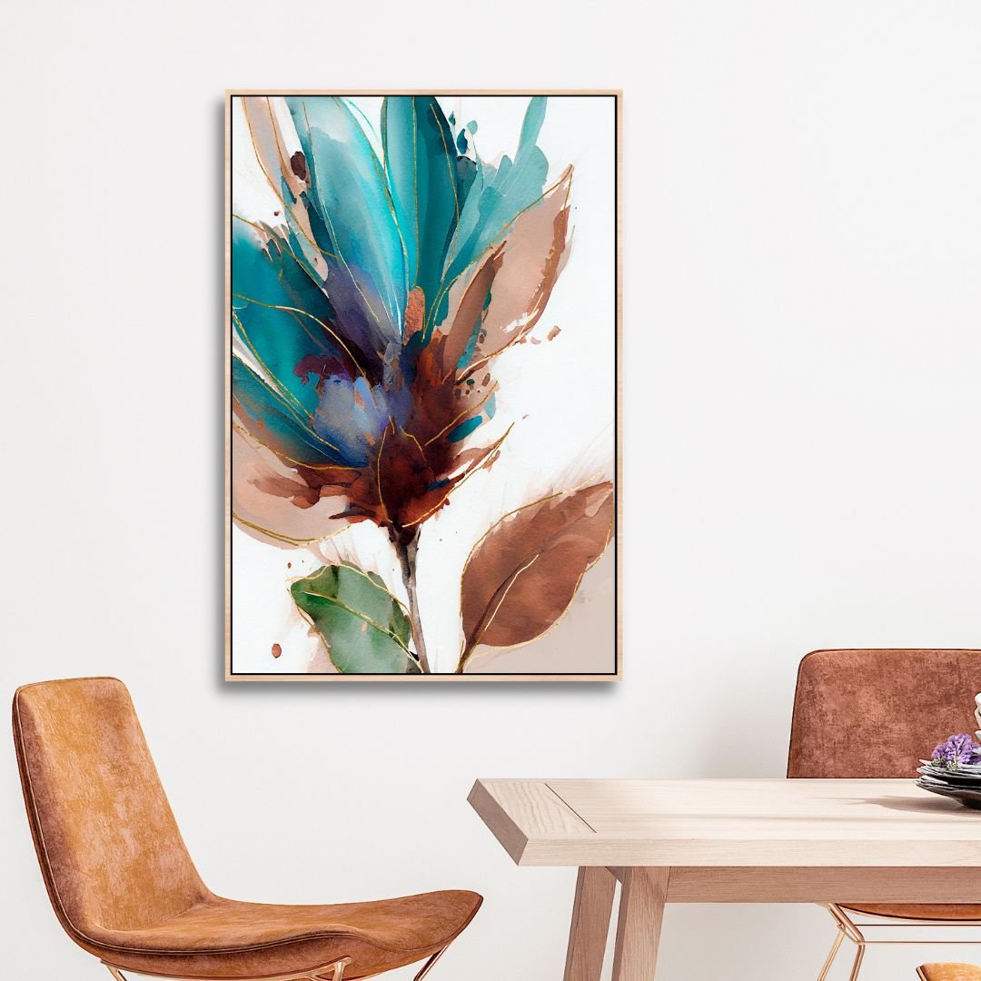 Stunning Blue Green Floral Abstract Oil Painting for Elegant Home Decor