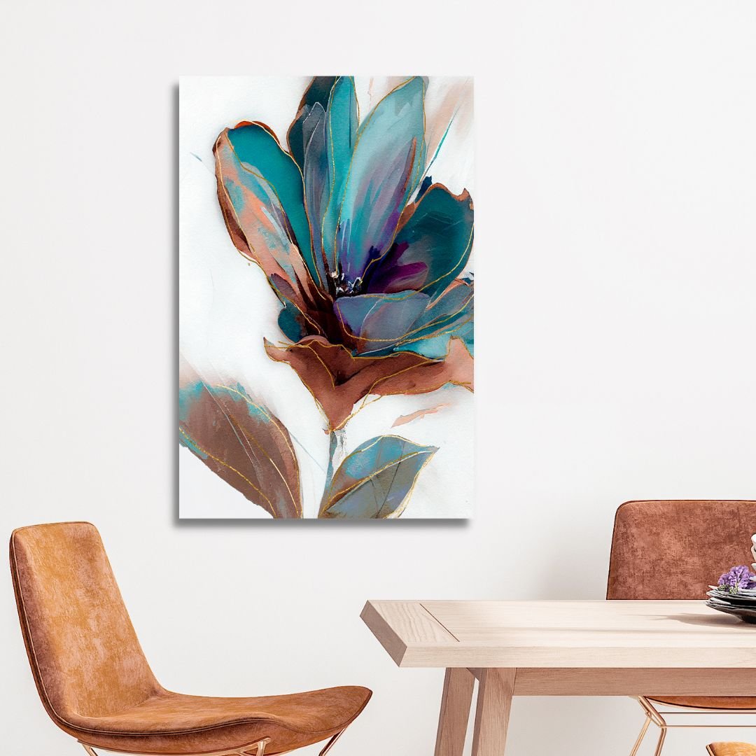 Stunning Blue Green Floral Abstract Oil Painting for Elegant Home Decor