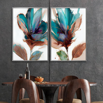 Stunning Blue Green Floral Abstract Oil Painting for Elegant Home Decor