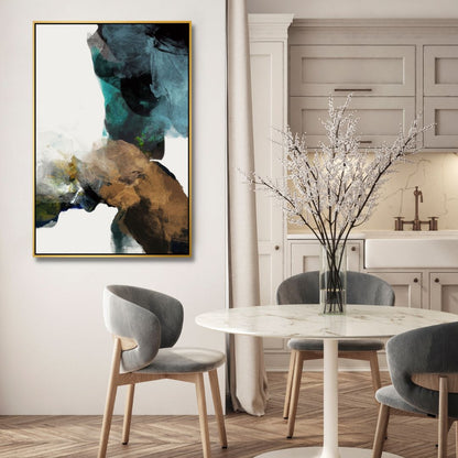 Serene Abstract Oil Painting in Blue, Green, Gray and Brown for Modern Decor