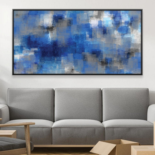 Abstract Blue Waves Oil Painting for Modern Home Decor