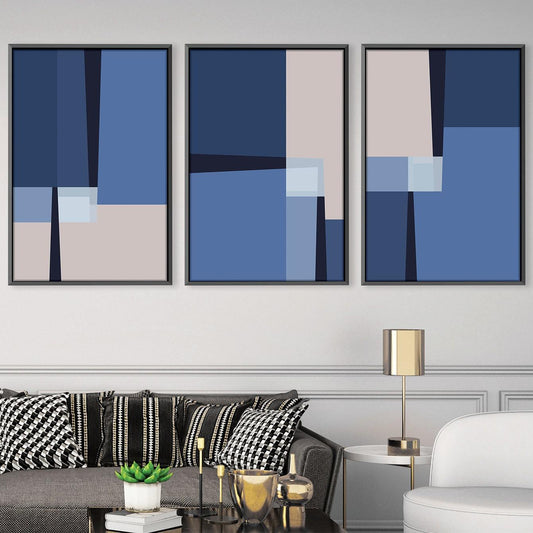 Abstract Blue Lines Oil Painting for Modern Home Décor